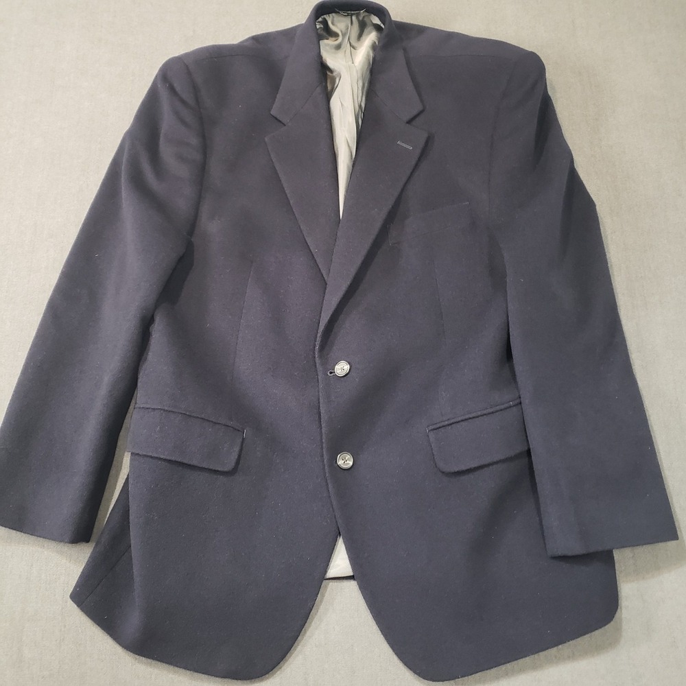 Chaps Solid Navy‎ Blue Wool/Silk/Cashmere Blend Two Button Blazer Size: 44R